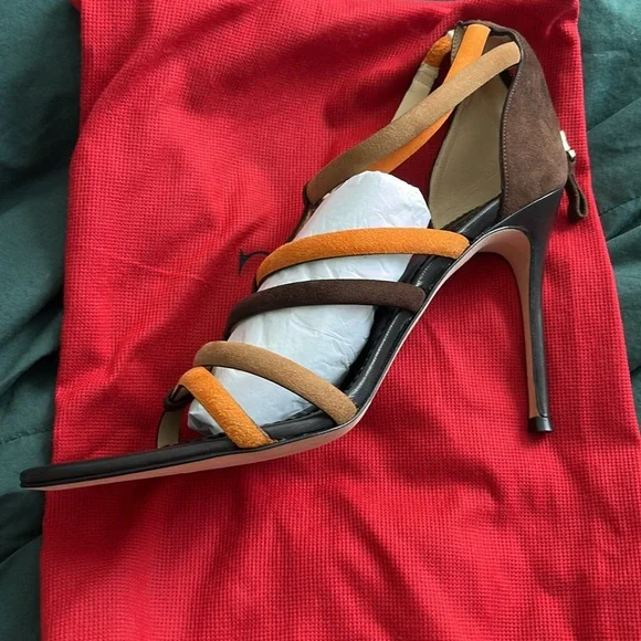 Carolina Herrera Suede Leather Colorblock Brown Heels